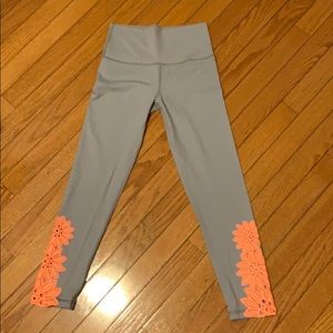 Aerie Grey and Coral Cropped Workout Leggings